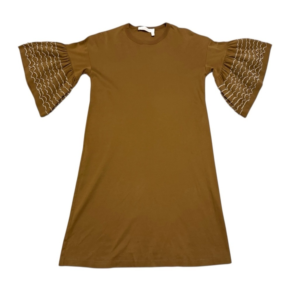 SEE BY CHLOÉ Ruffled Cotton-Jersey Mini Dress Size XS in Brown and Cream - Picture 4 of 11